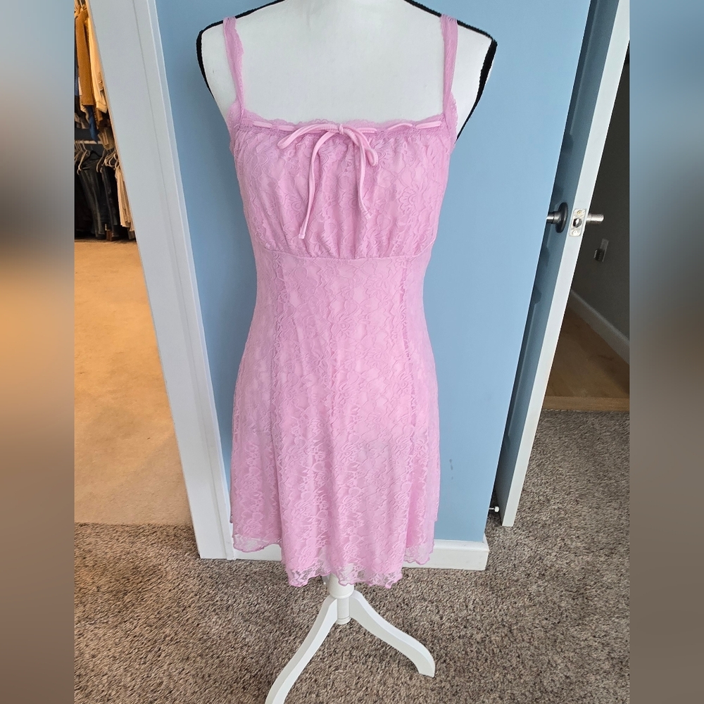 Forever 21 Short LE Lace Pink Blossom Mini Dress Large NWT Y2k